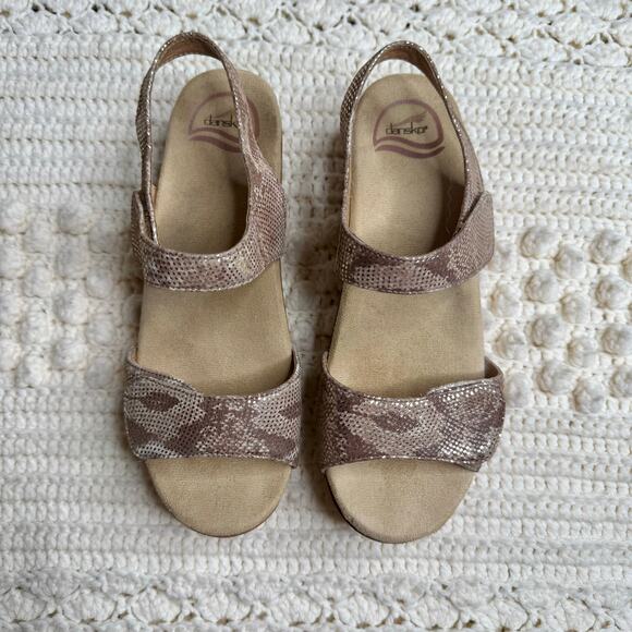 DANSKO Women's 39 US 8 Sonnet Sandal Metallic Gold Tan Animal Print Clog Shoe - Picture 2 of 13